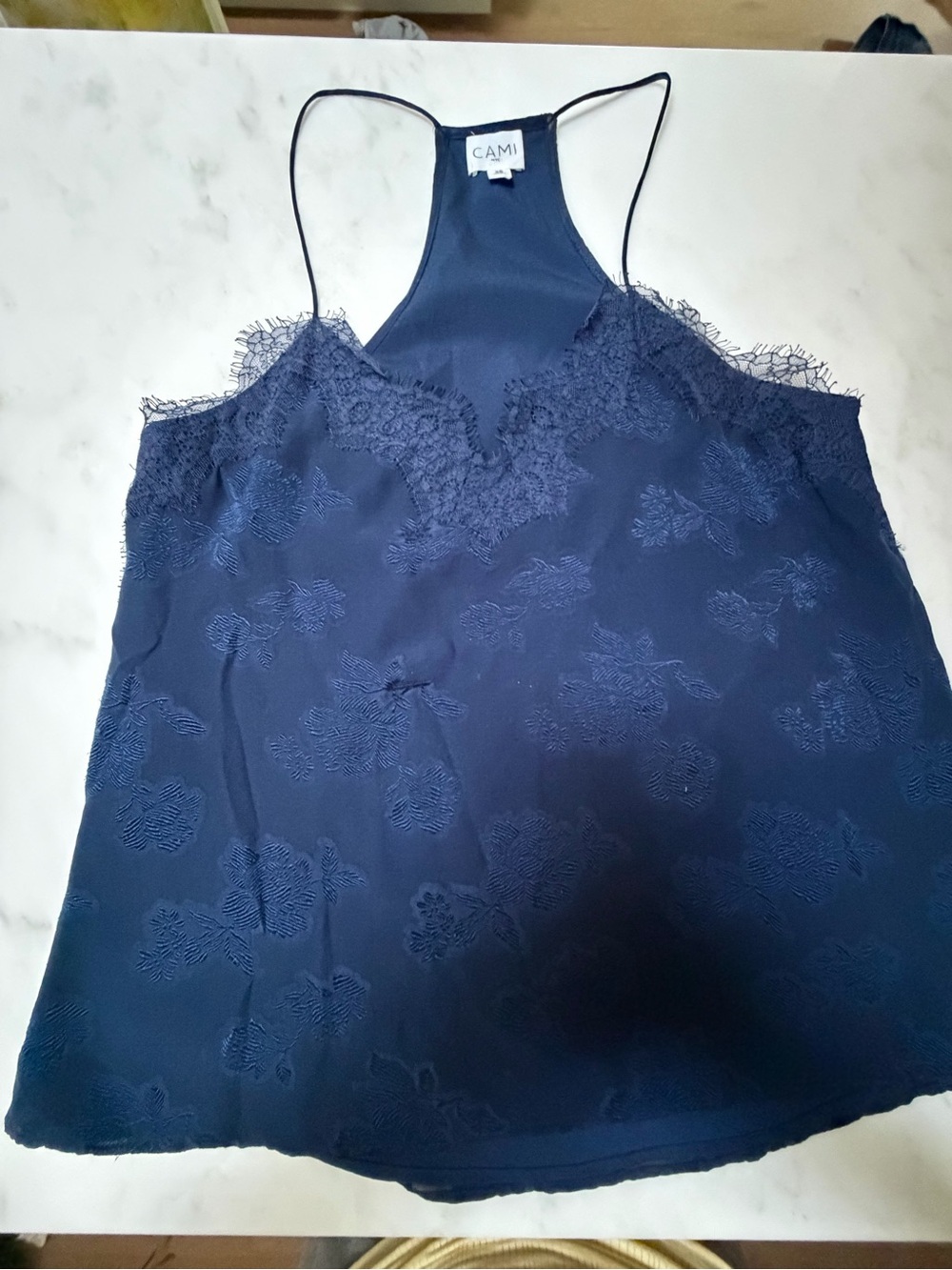 Cami NYC Navy Floral Jacquard Lace-Trim Racerback Cami